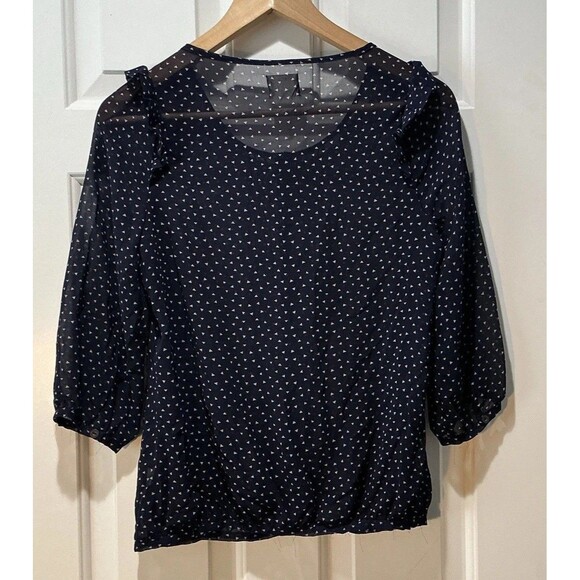 Pins & Needles Anthropologie Sheer Ruffle Blue Blouse Top Womens Small - Picture 4 of 5